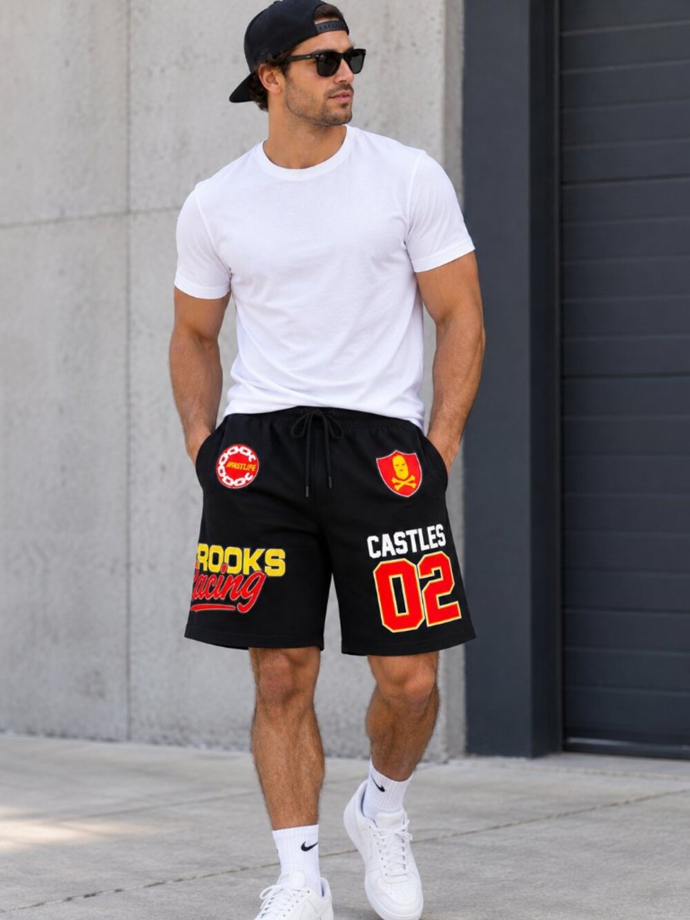 Crooks & Castles Men's Racing Team Heavyweight Relaxed Fit Shorts Black XL NWT
